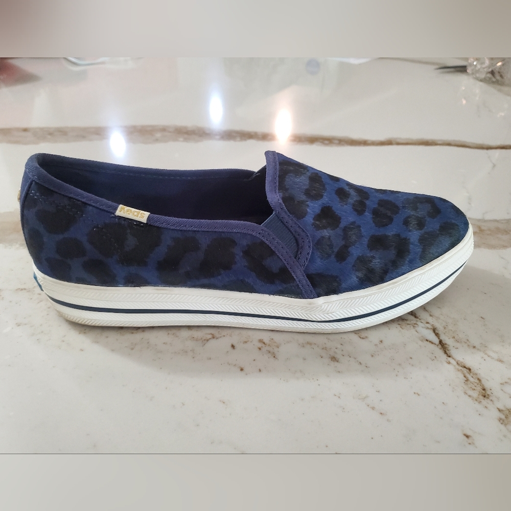 Keds Navy Blue Leopard Slip-On Flats
